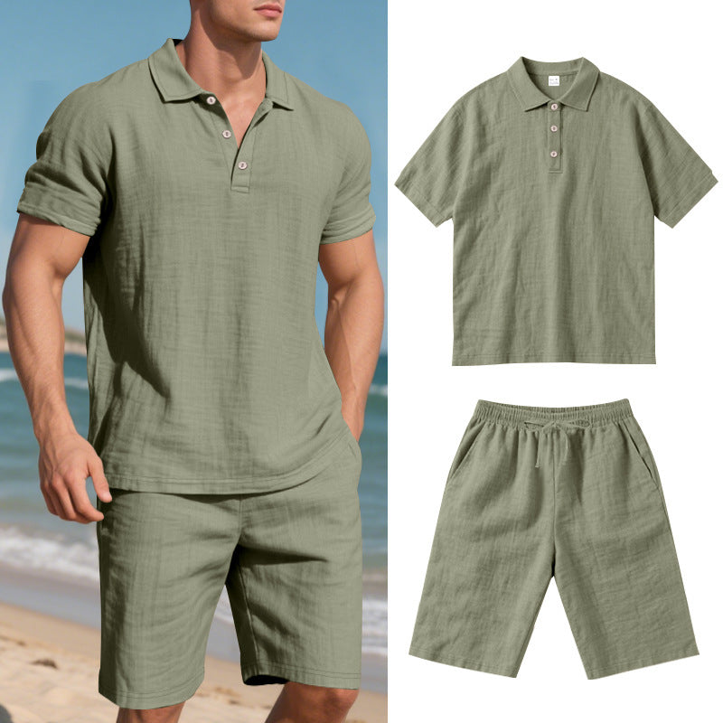Conjunto de Lino de Manga Corta de Verano para Hombre