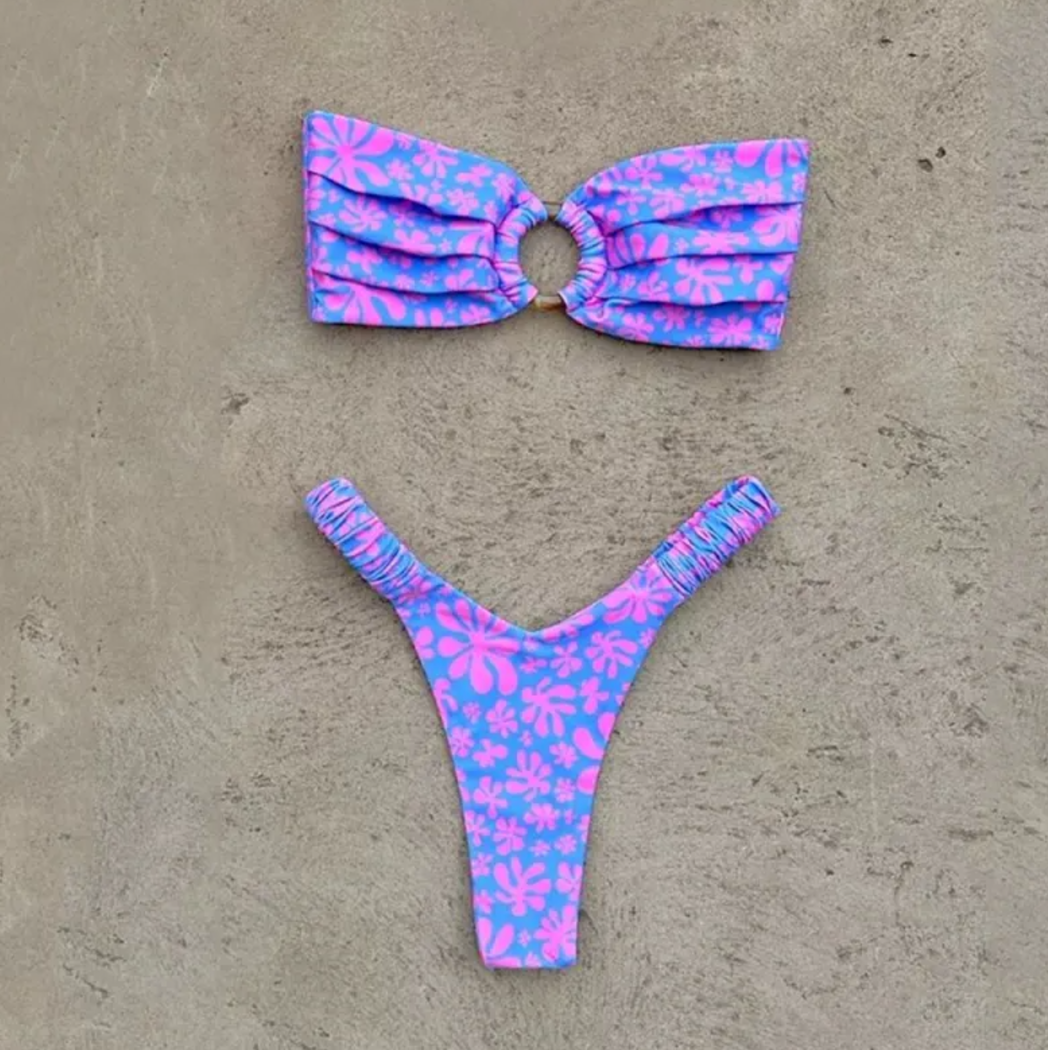 Bikini plisado estampado para mujer