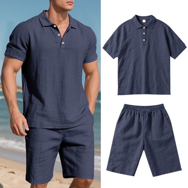 Conjunto de Lino de Manga Corta de Verano para Hombre