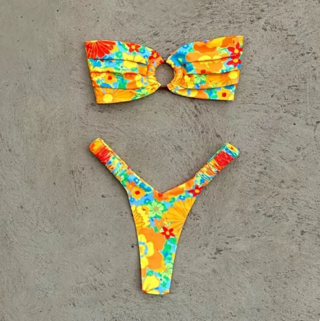 Bikini plisado estampado para mujer