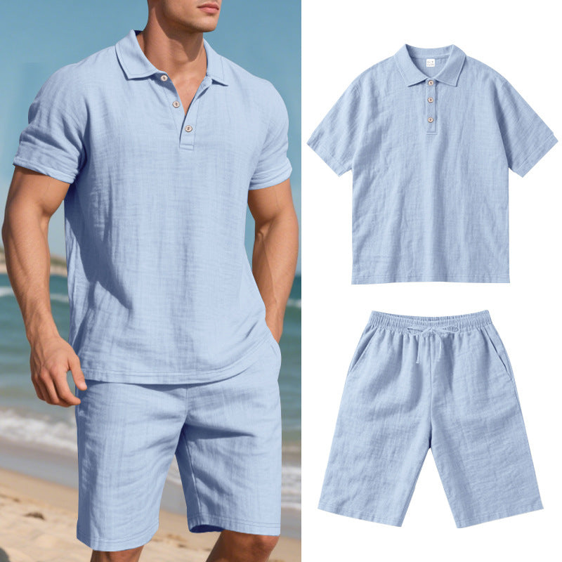 Conjunto de Lino de Manga Corta de Verano para Hombre