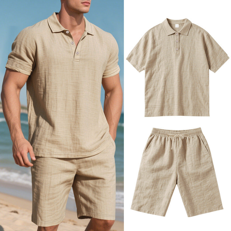 Conjunto de Lino de Manga Corta de Verano para Hombre
