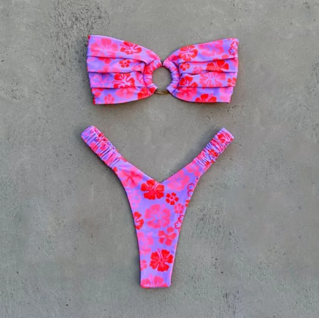 Bikini plisado estampado para mujer