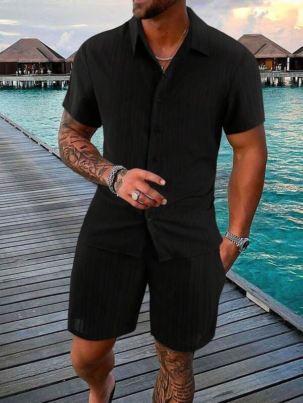 Conjunto de camisa y shorts casual de verano para hombre