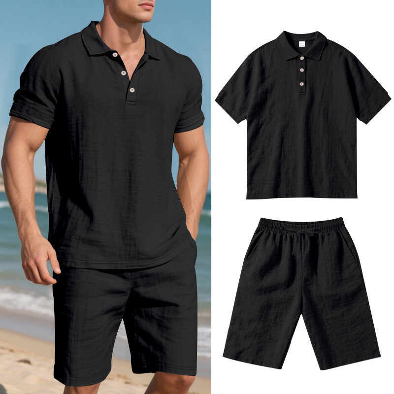 Conjunto de Lino de Manga Corta de Verano para Hombre