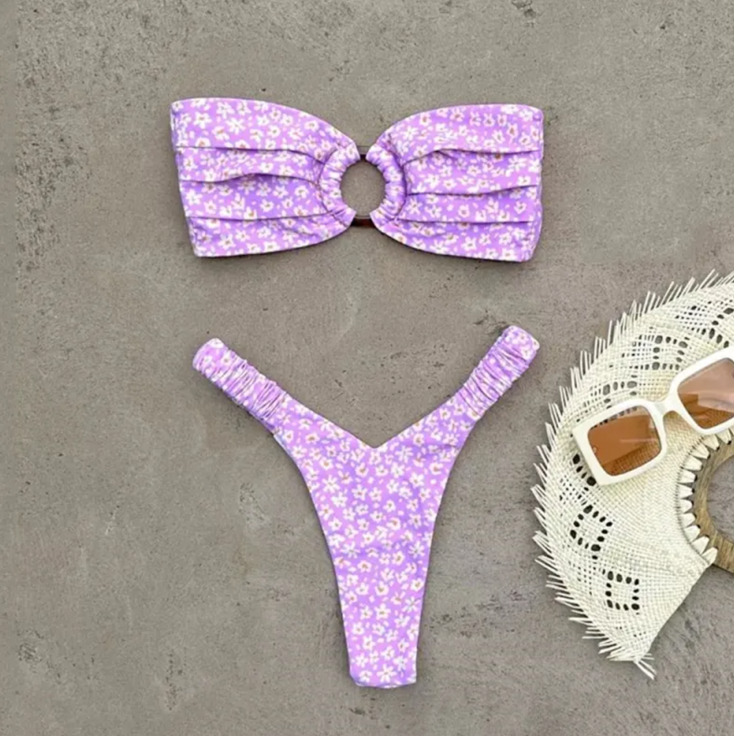 Bikini plisado estampado para mujer