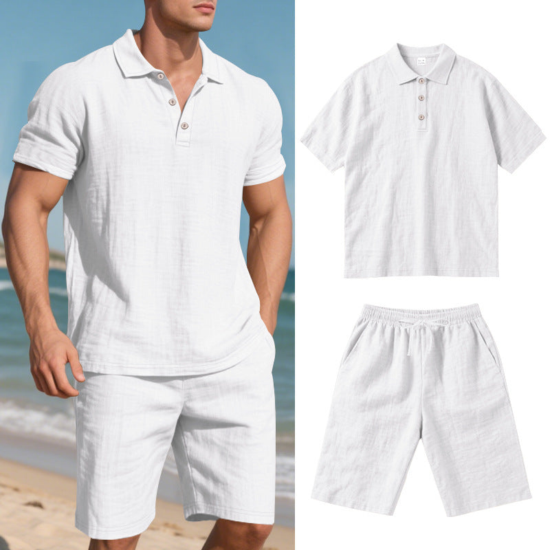 Conjunto de Lino de Manga Corta de Verano para Hombre
