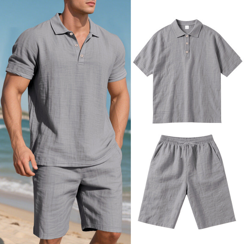 Conjunto de Lino de Manga Corta de Verano para Hombre