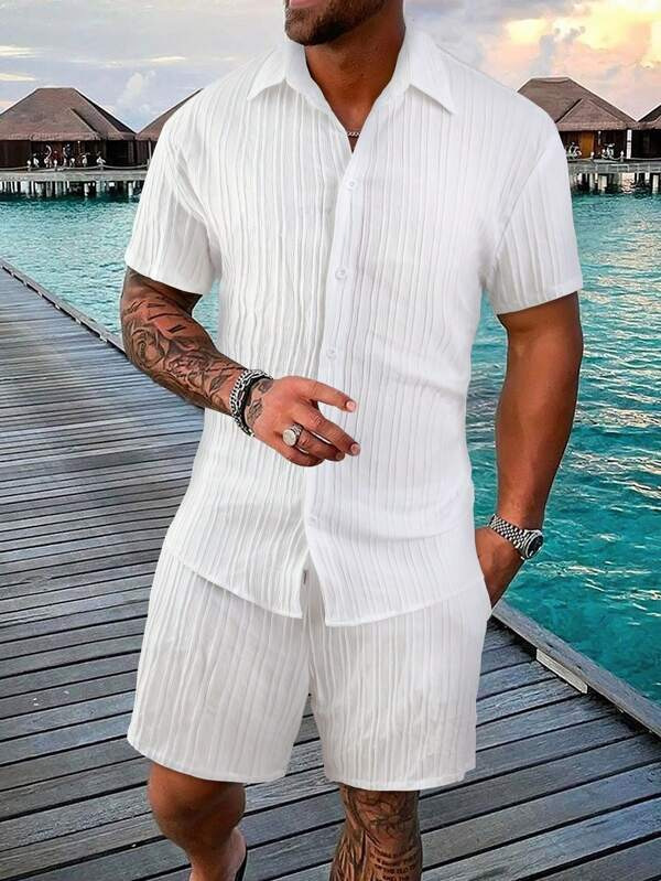 Conjunto de camisa y shorts casual de verano para hombre