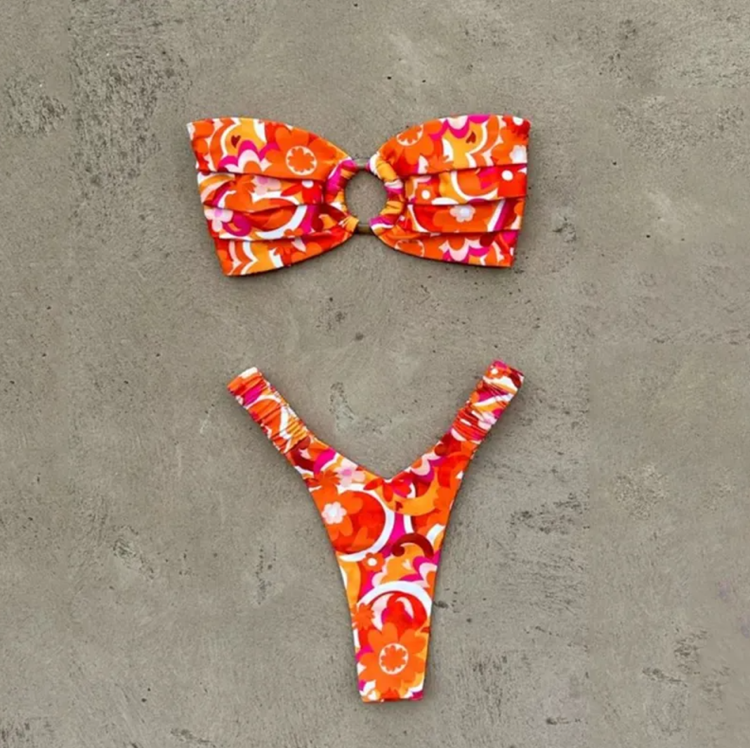 Bikini plisado estampado para mujer